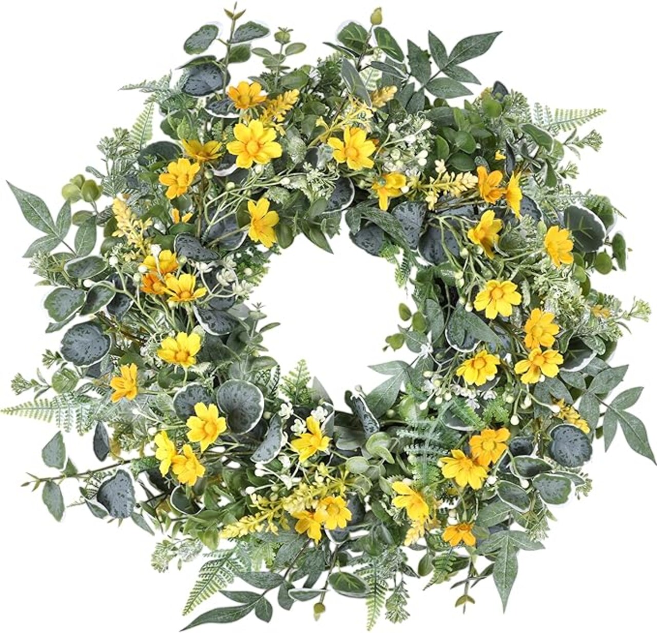 Eucalyptus Wreaths for Front Door - 24 Inch Yellow Daisy Wreath, Spring Summer Door Wreath for All Seasons for Indoor Outdoor Home Porch Wall Window Office Wedding Farmhouse Easter Decor